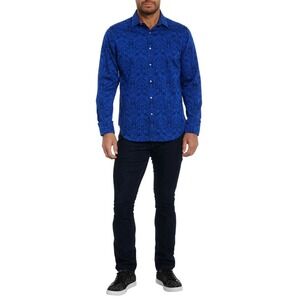 ROBERT GRAHAM Bayview Paisley Jacquard Button Down Shirt NAVY SZ S/100%AUTHENTIC